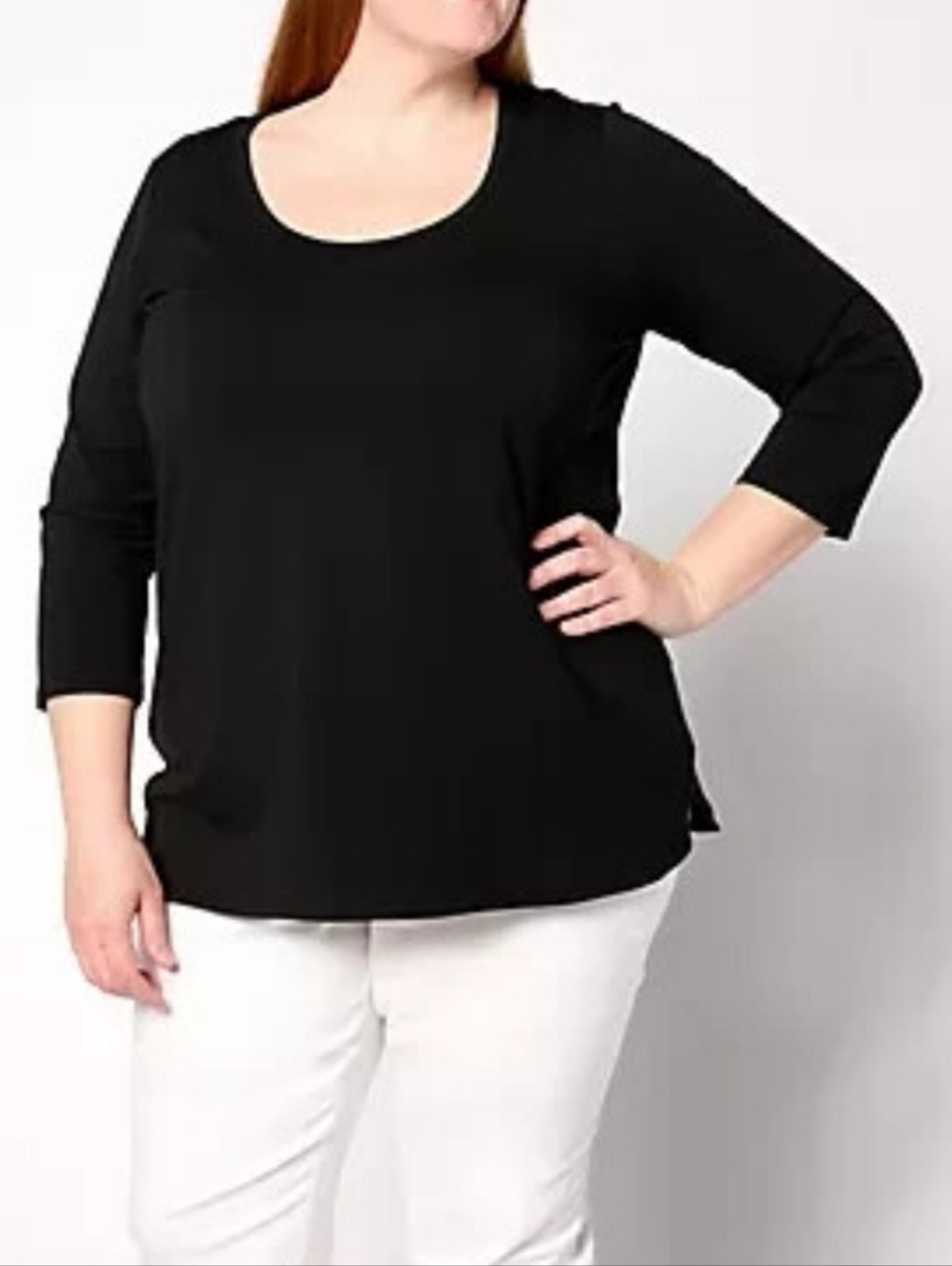 Susan Graver Black Scoop Neck Blouse Top